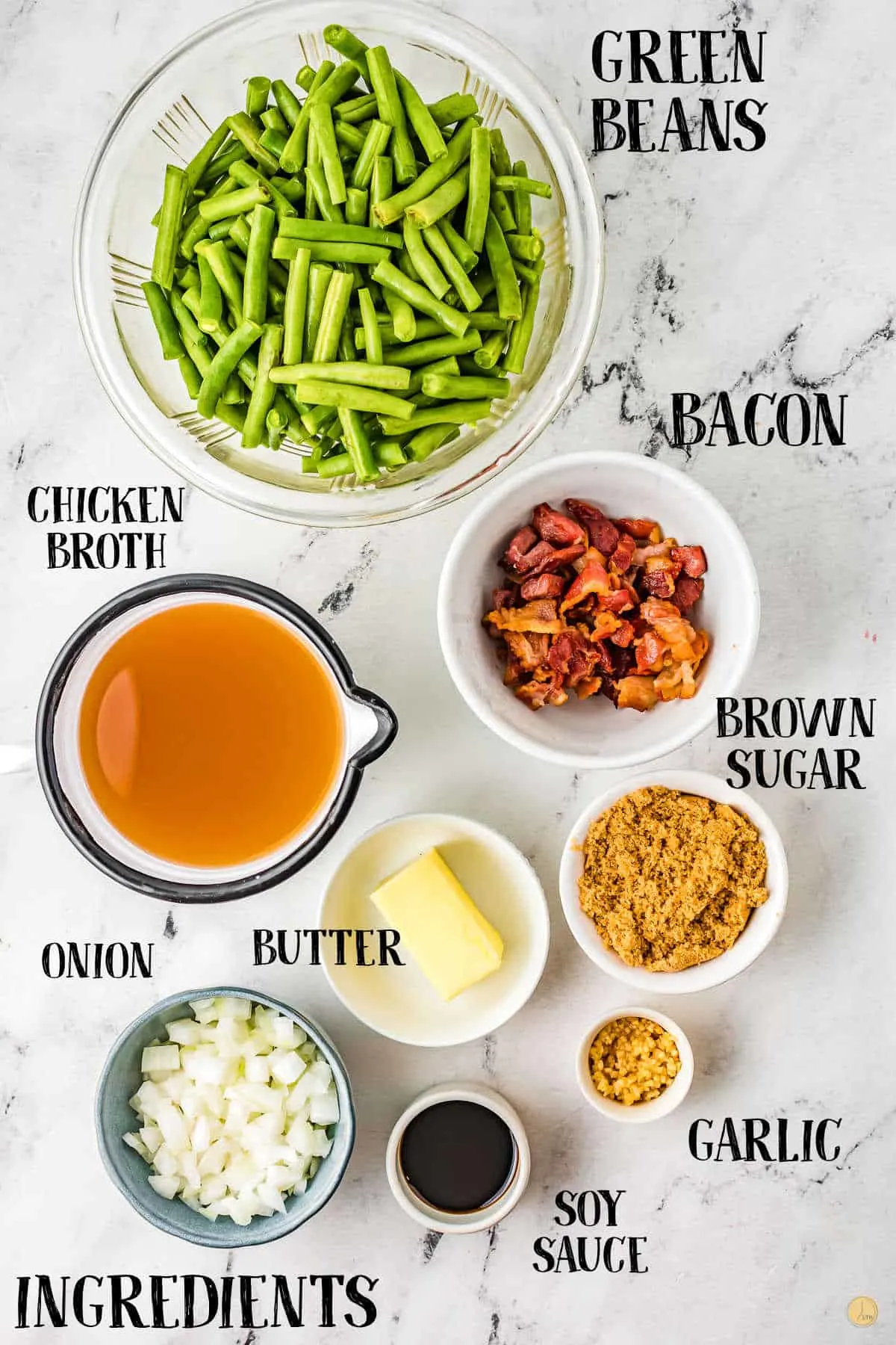 labeled picture of crack green beans ingredients