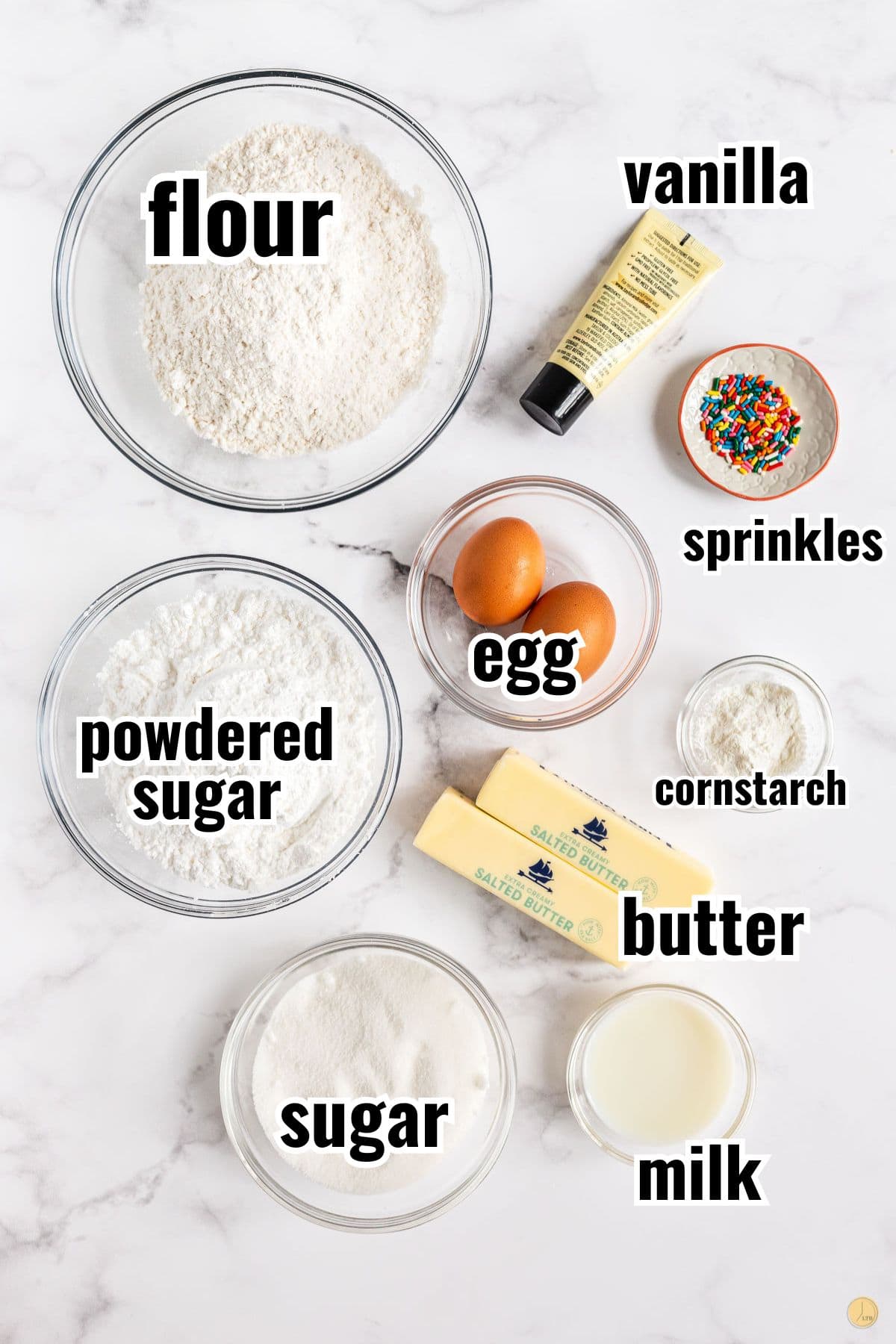 ingredients for cookie bars in individual bowls