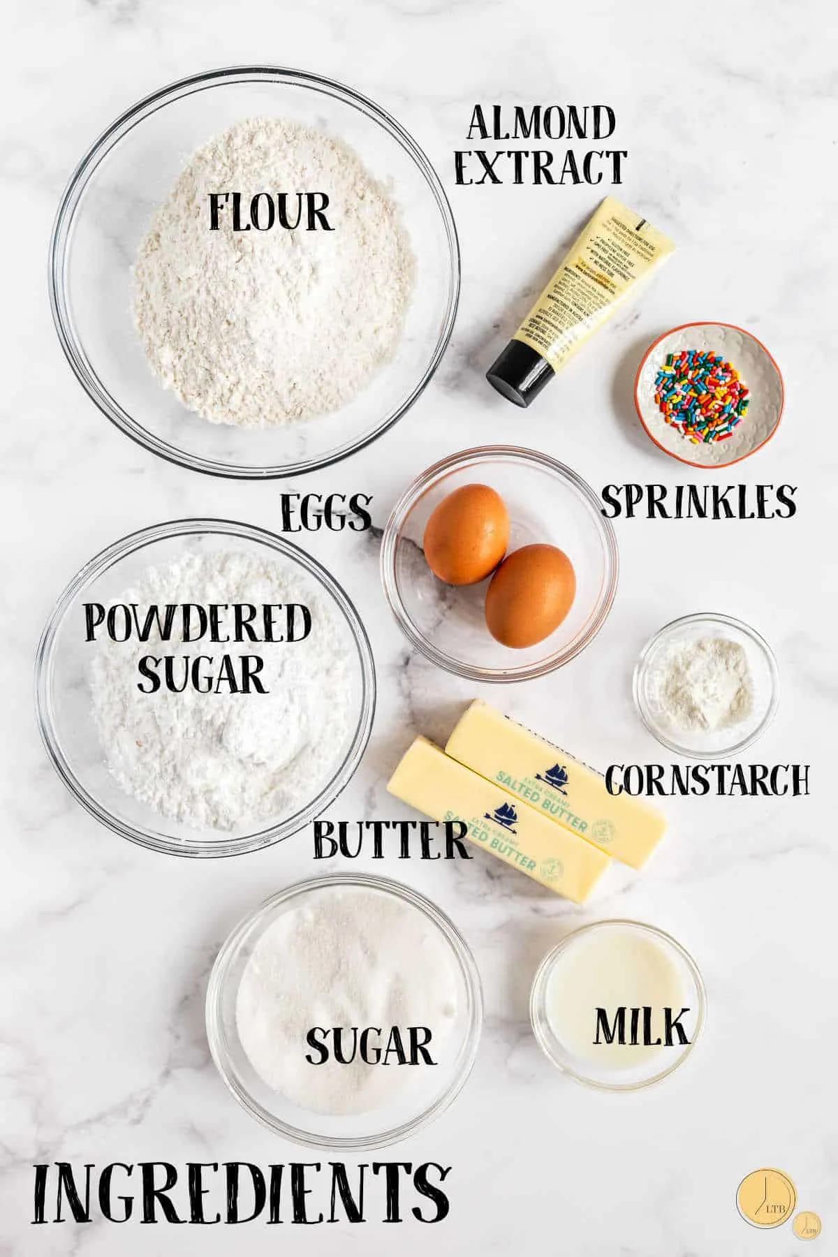 labeled picture of sugar cookie bar ingredients