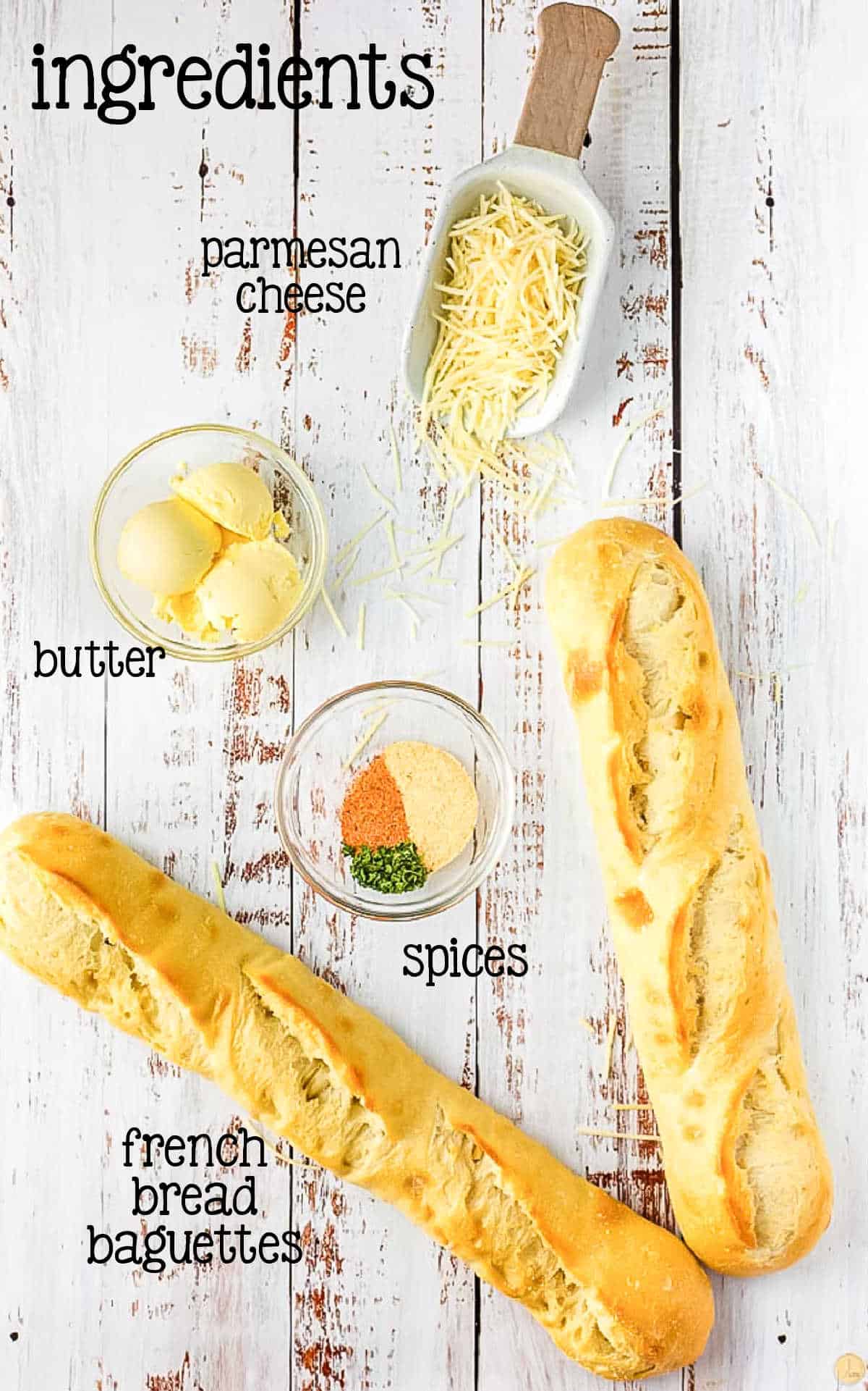 labeled picture of garlic bread ingredients