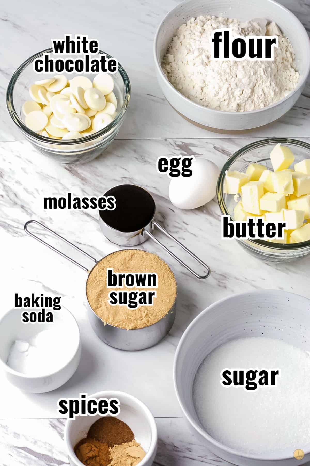 ingredients for ginger molasses cookies