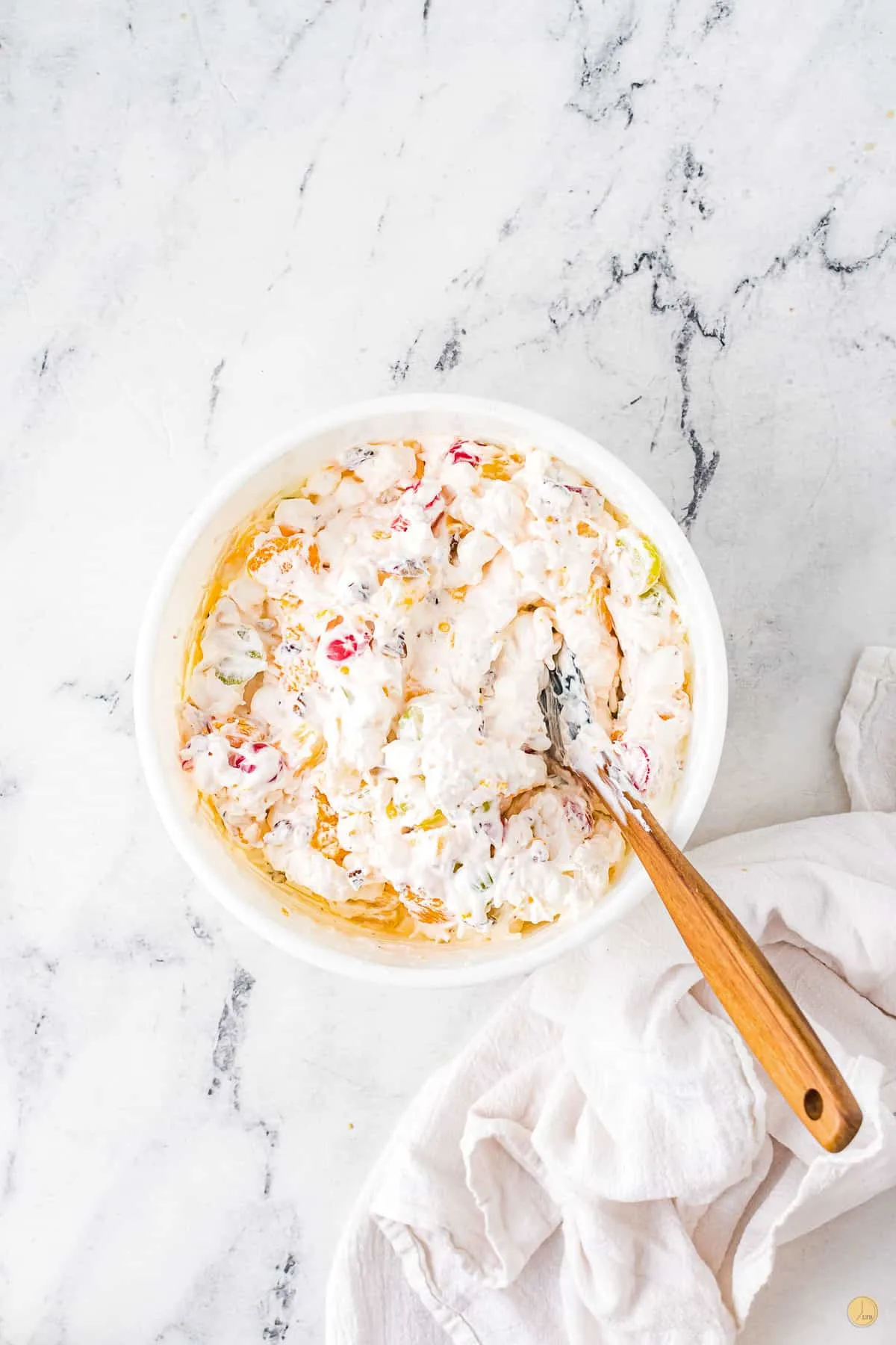 bowl of ambrosia with a spoon