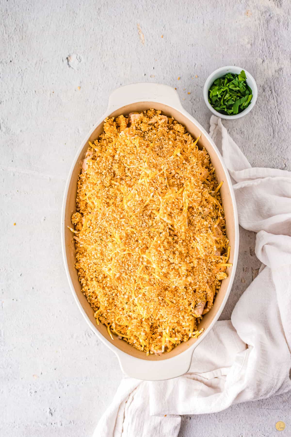unbaked chicken tetrazzini in a dish