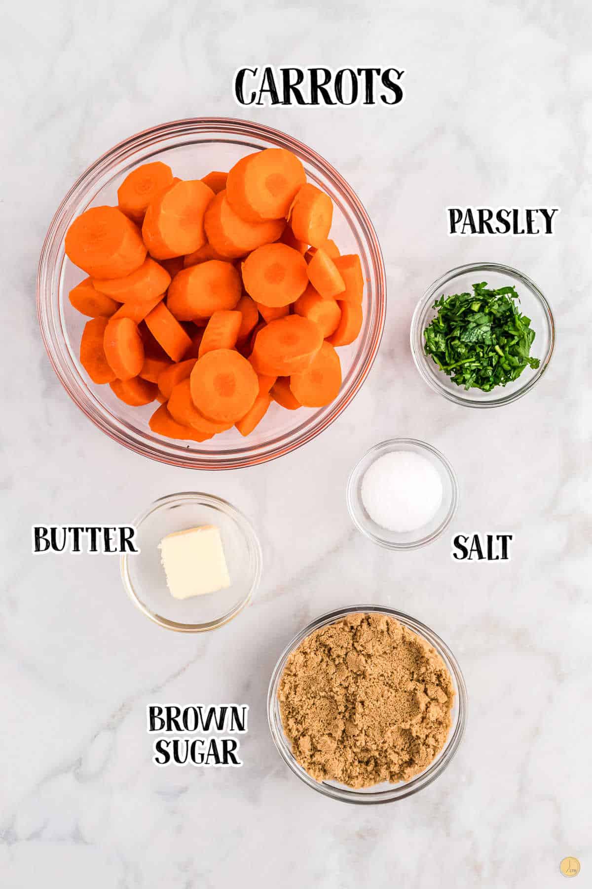 labeled picture of brown sugar carrots ingredients