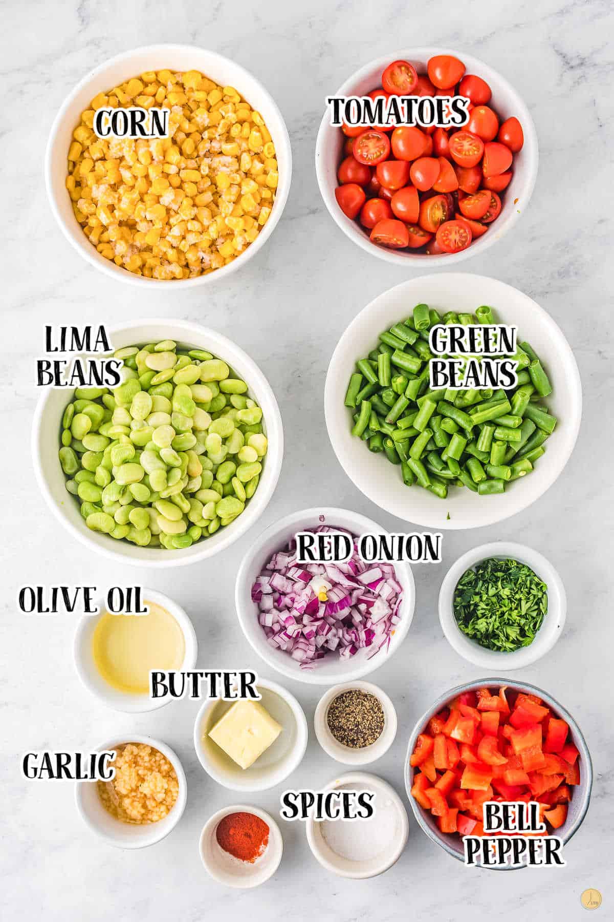 labeled picture of corn succotash ingredients
