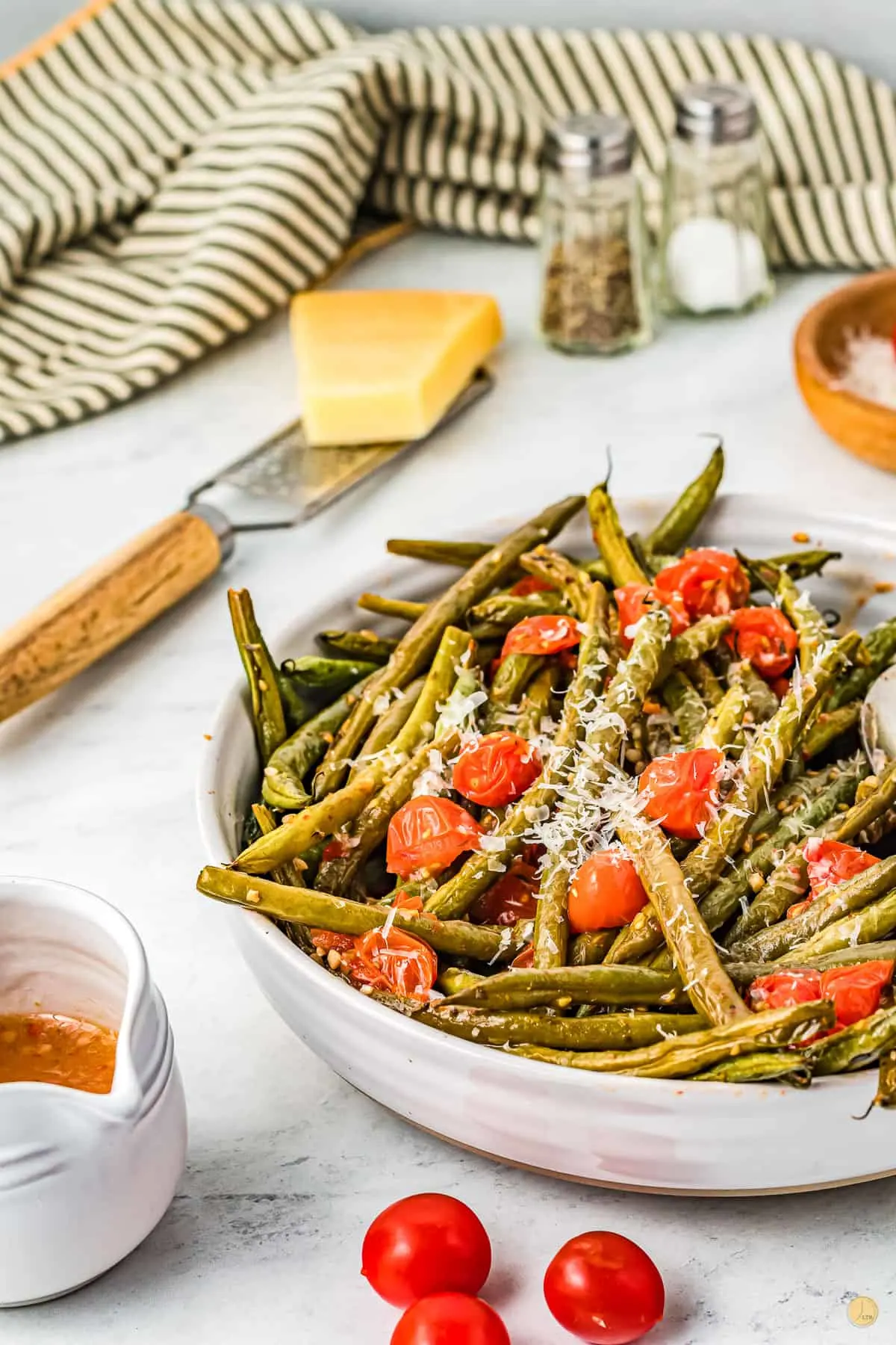 bowl of italian green beans to serve with pierogies