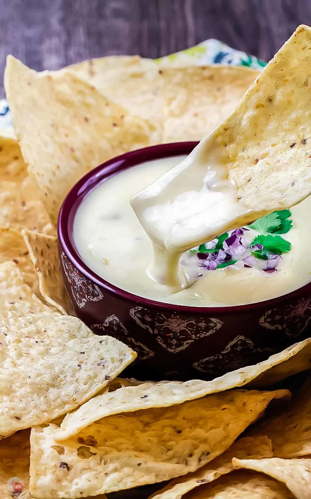 a bowl of queso dip is a great side dish for enchiladas