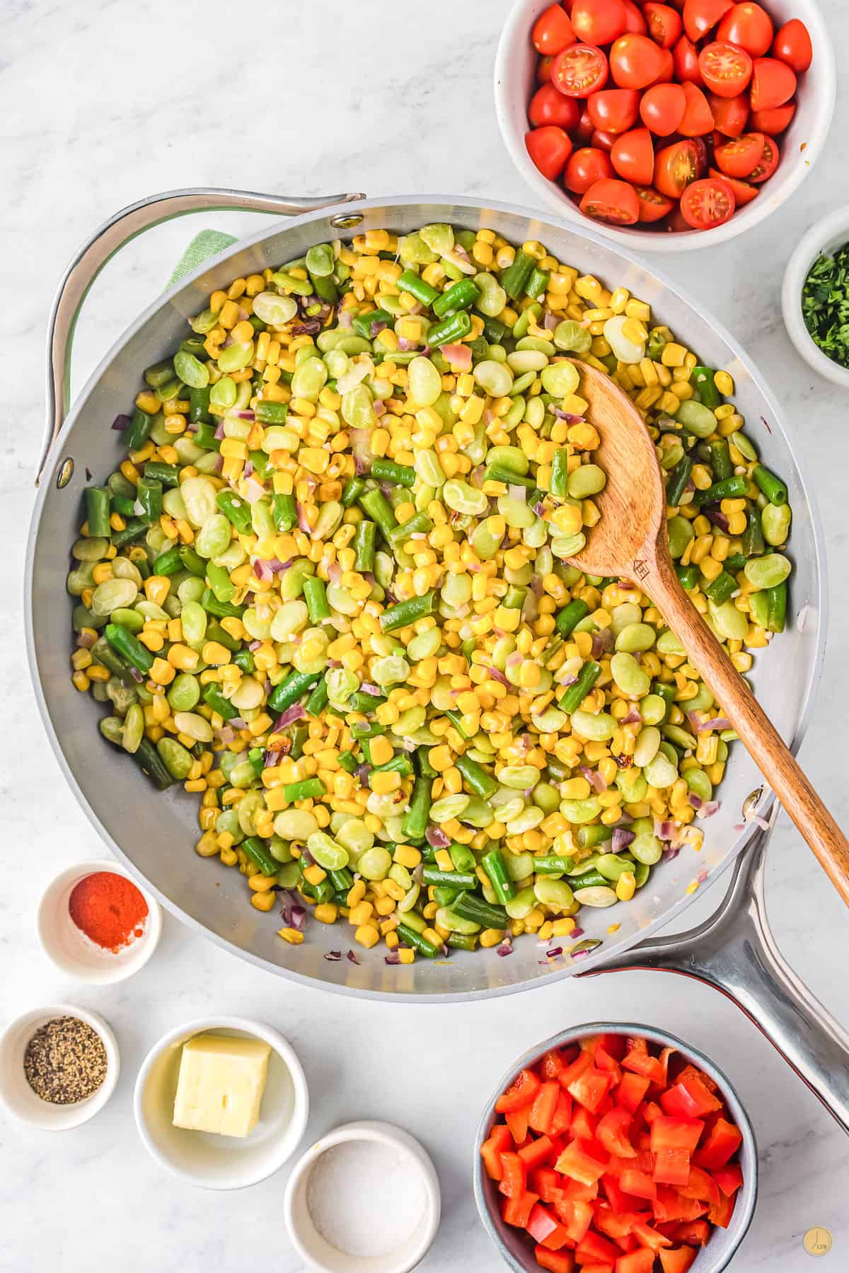 pan of corn and lima beans