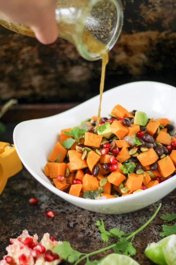 bowl of sweet potatoes and black beans