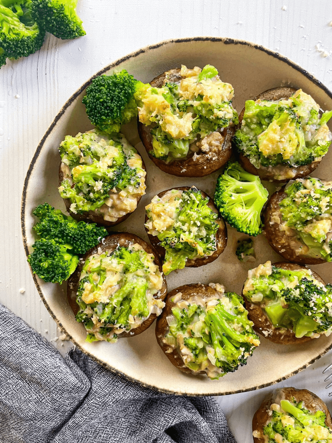 plate of broccoli stuffed mushrooms