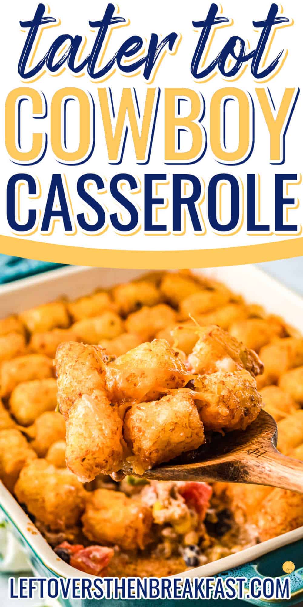 scoop of casserole with tater tots on top