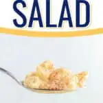 spoon of potato with text "the best potato salad"