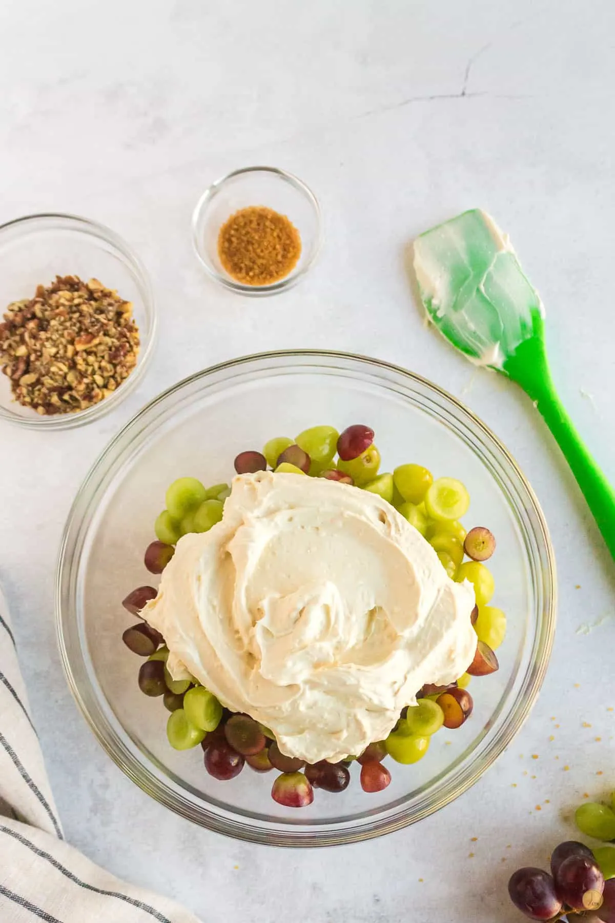 grapes and cream cheese in a bowl