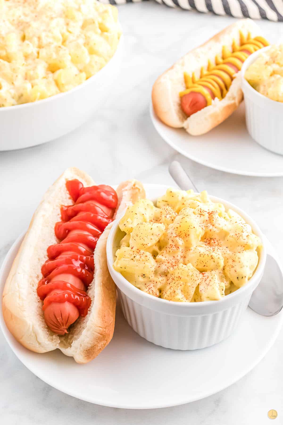 potato salad and hot dogs