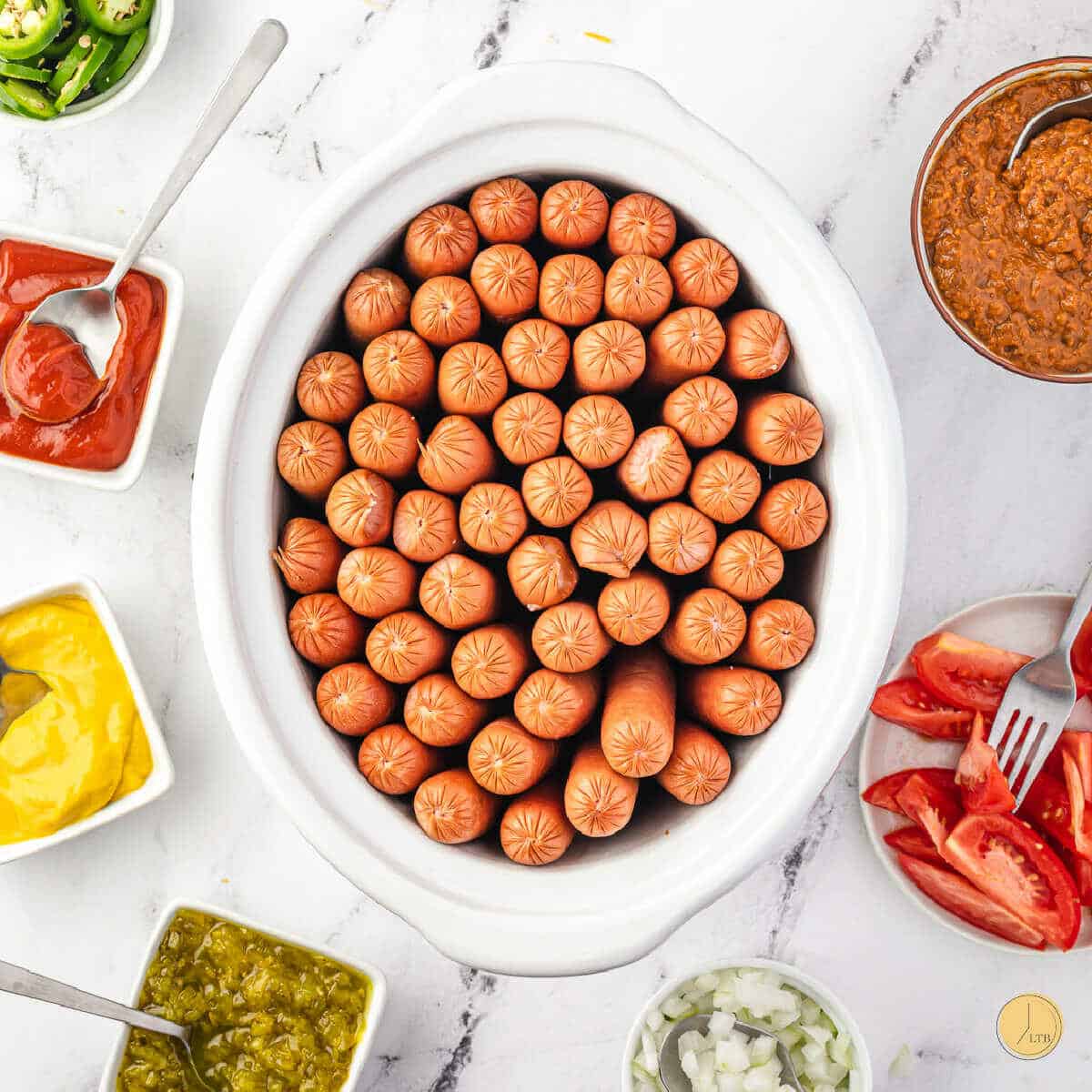 crockpot of hot dogs