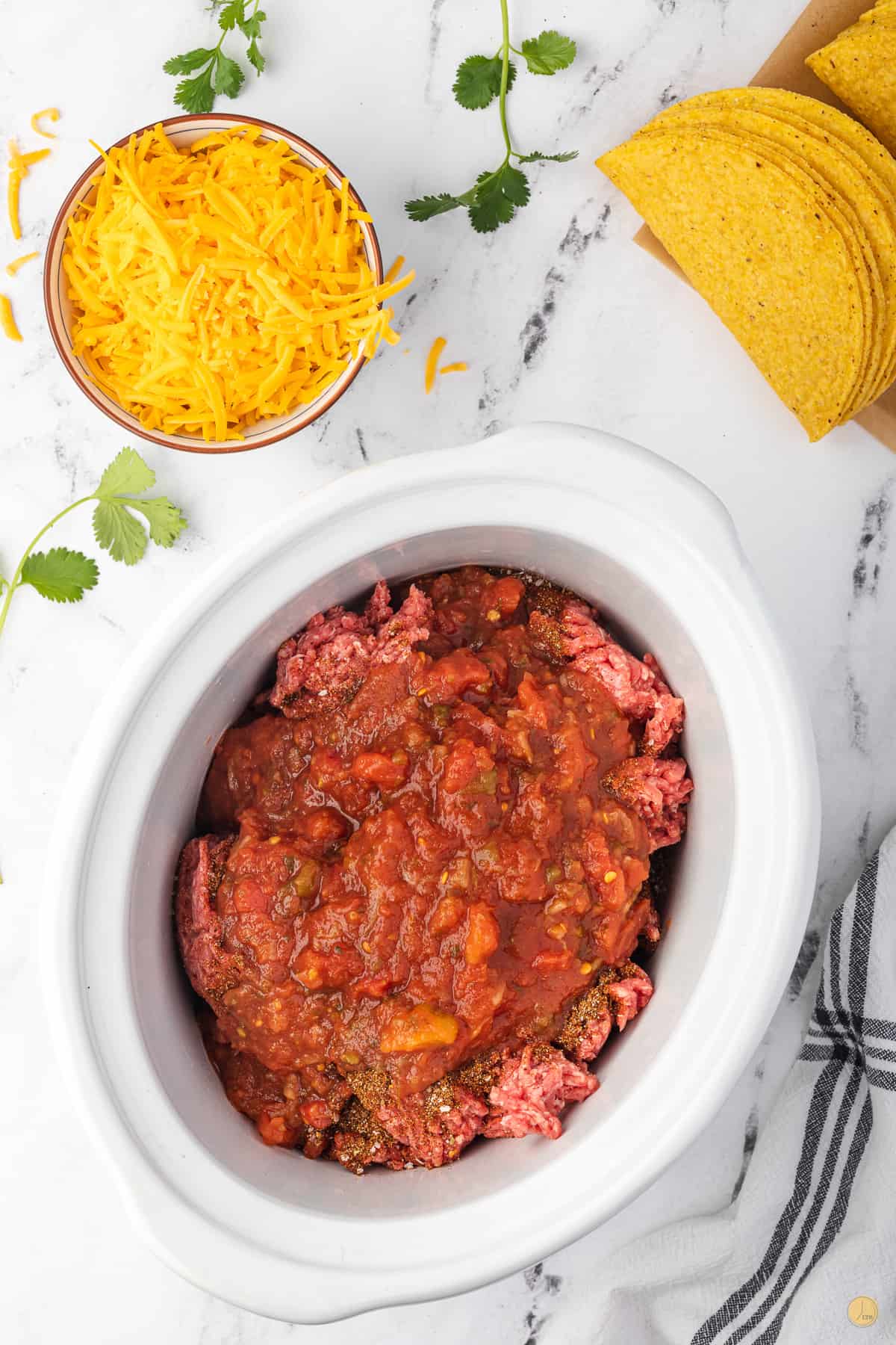 ground beef covered in salsa