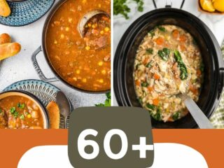 collage of 4 pots of soup with text 