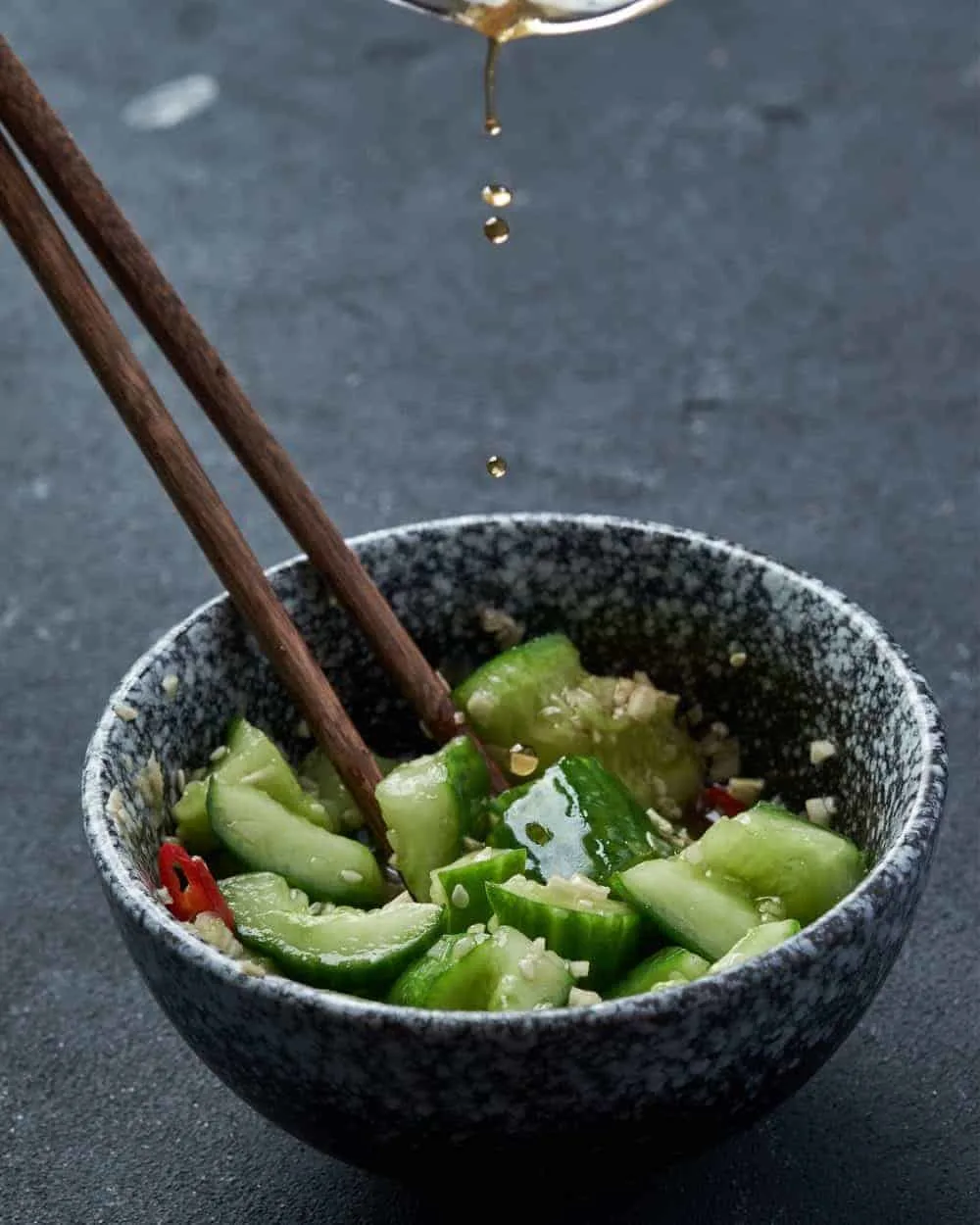 bowl of smashed cucumbers