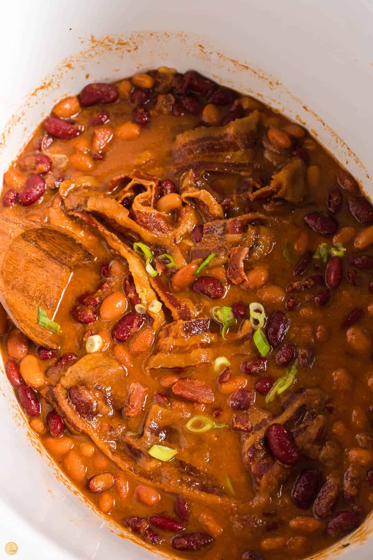 crockpot full of beans and bacon