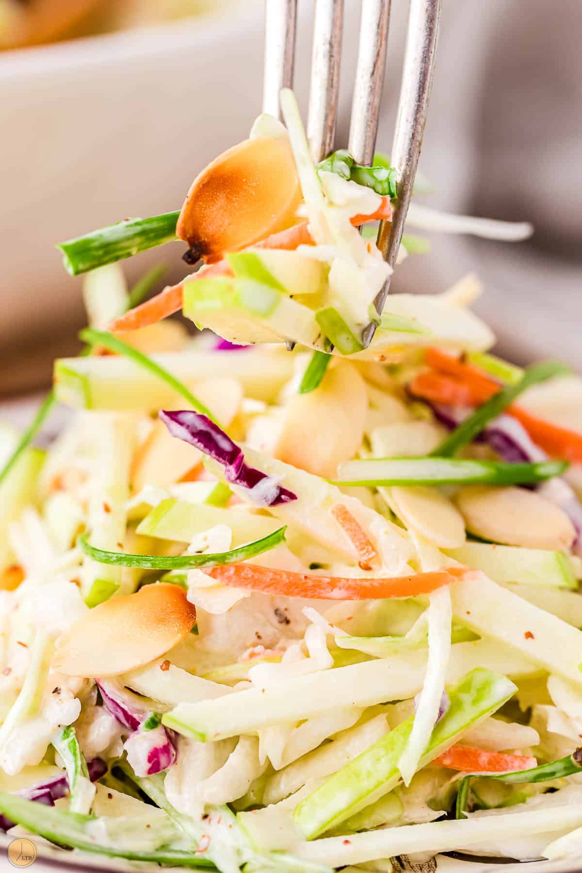 fork of apple slaw with almonds