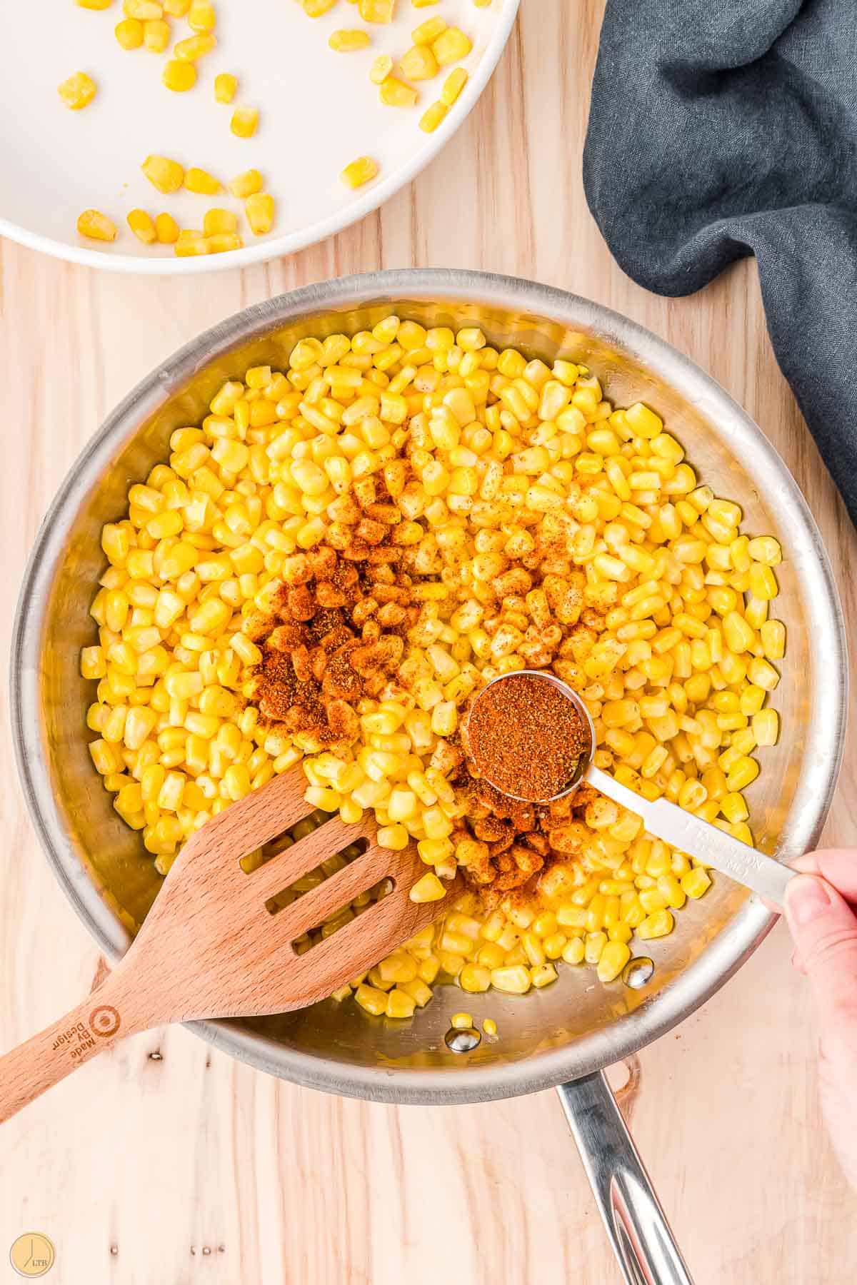 corn and spices in a skillet
