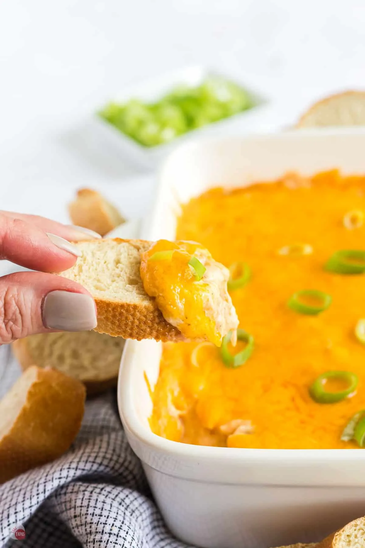 crab dip in a white bowl