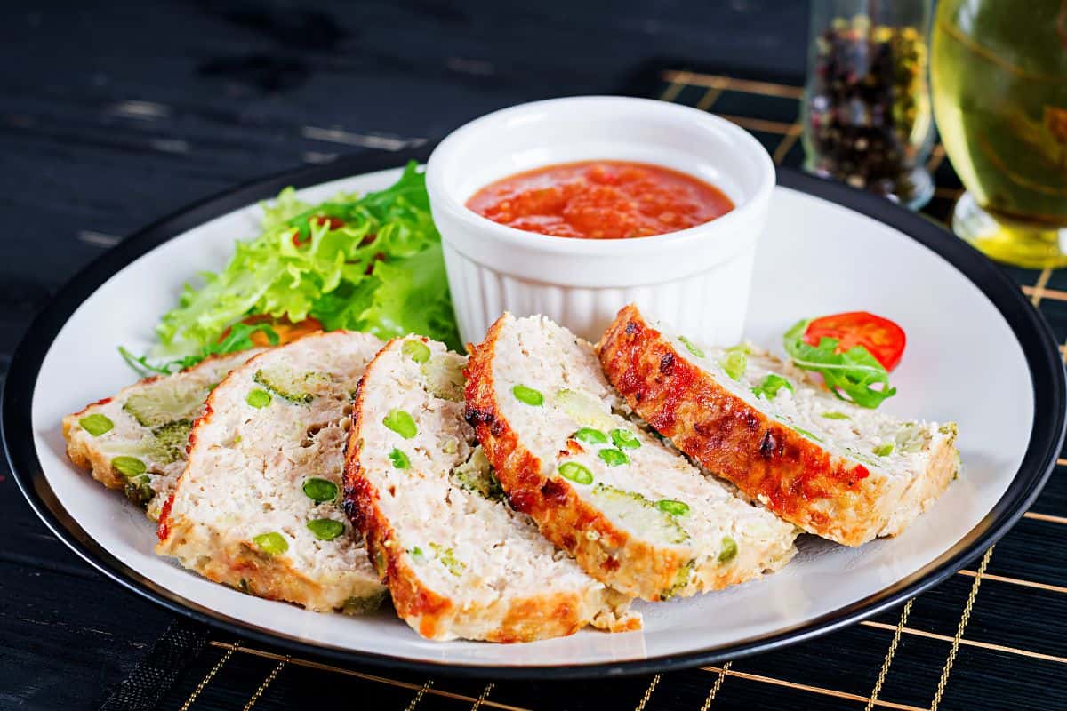 plate with slices of ground turkey meatloaf