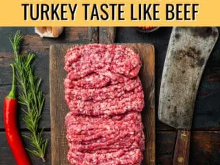 ground beef on a cutting board with text 