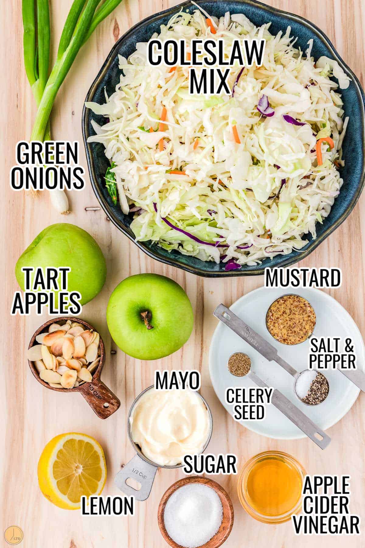 labeled picture of apple slaw ingredients