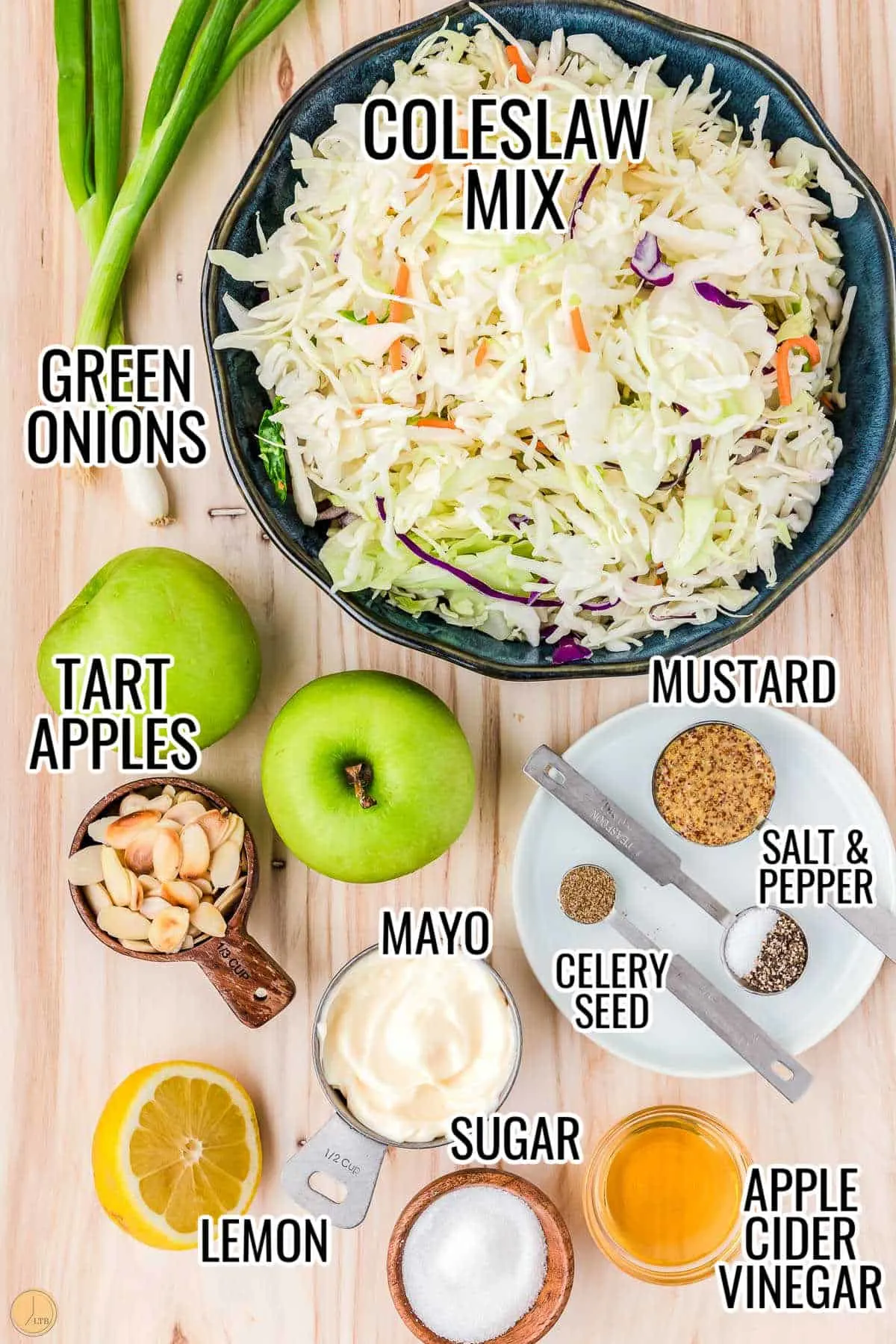 labeled picture of apple slaw ingredients