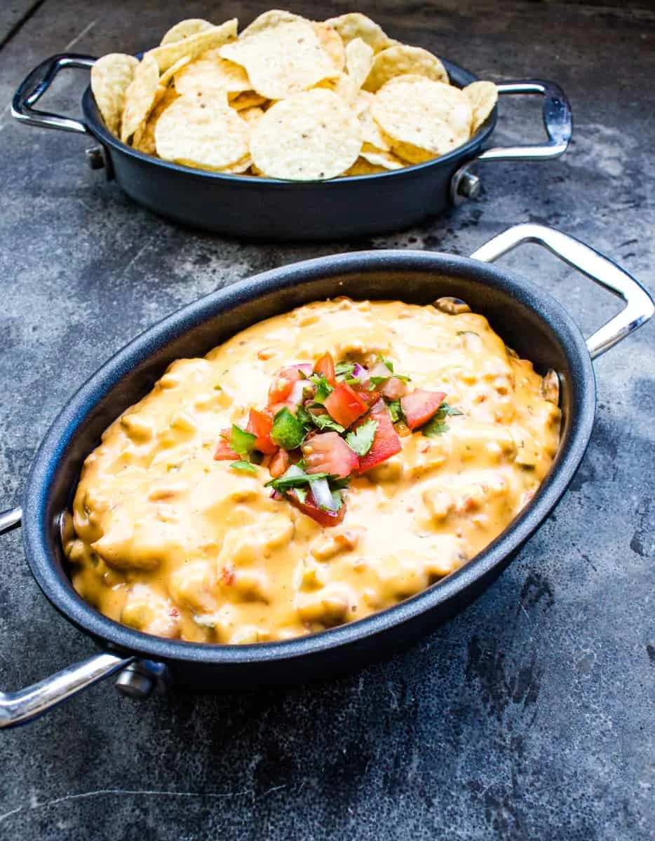 smoked queso in a skillet