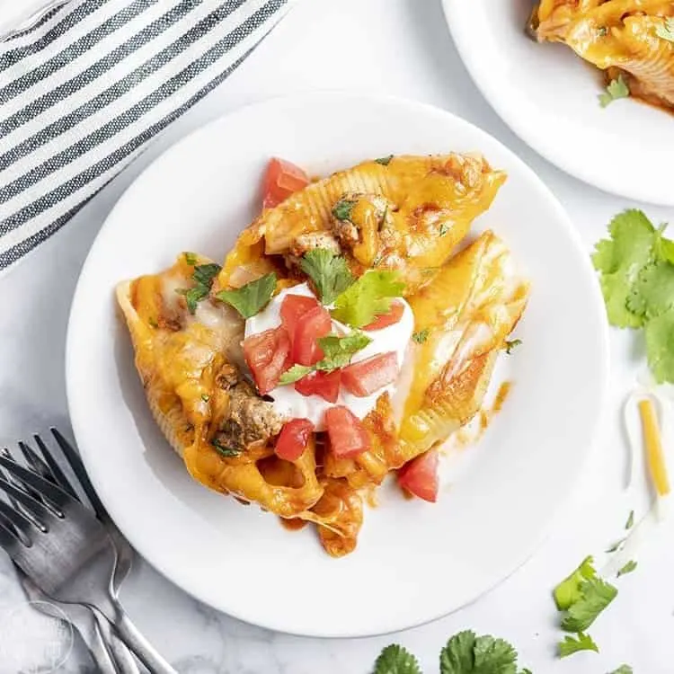 Mexican stuffed shells with taco meat