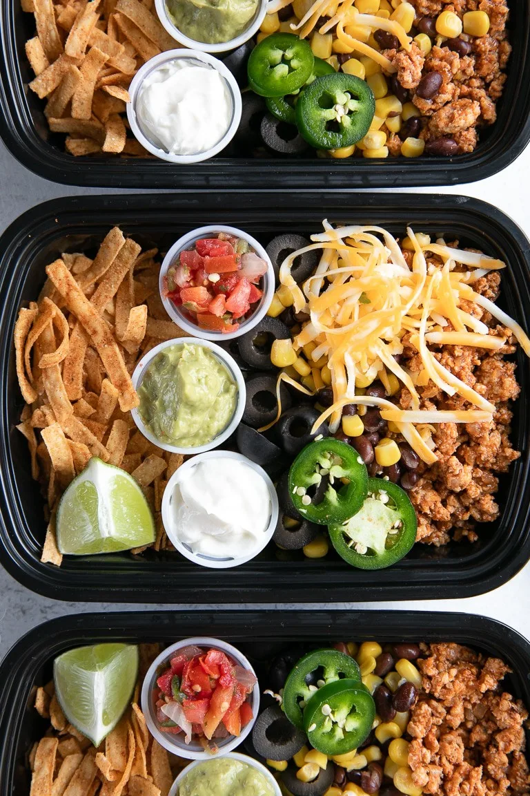 salad prep bowls with tacos