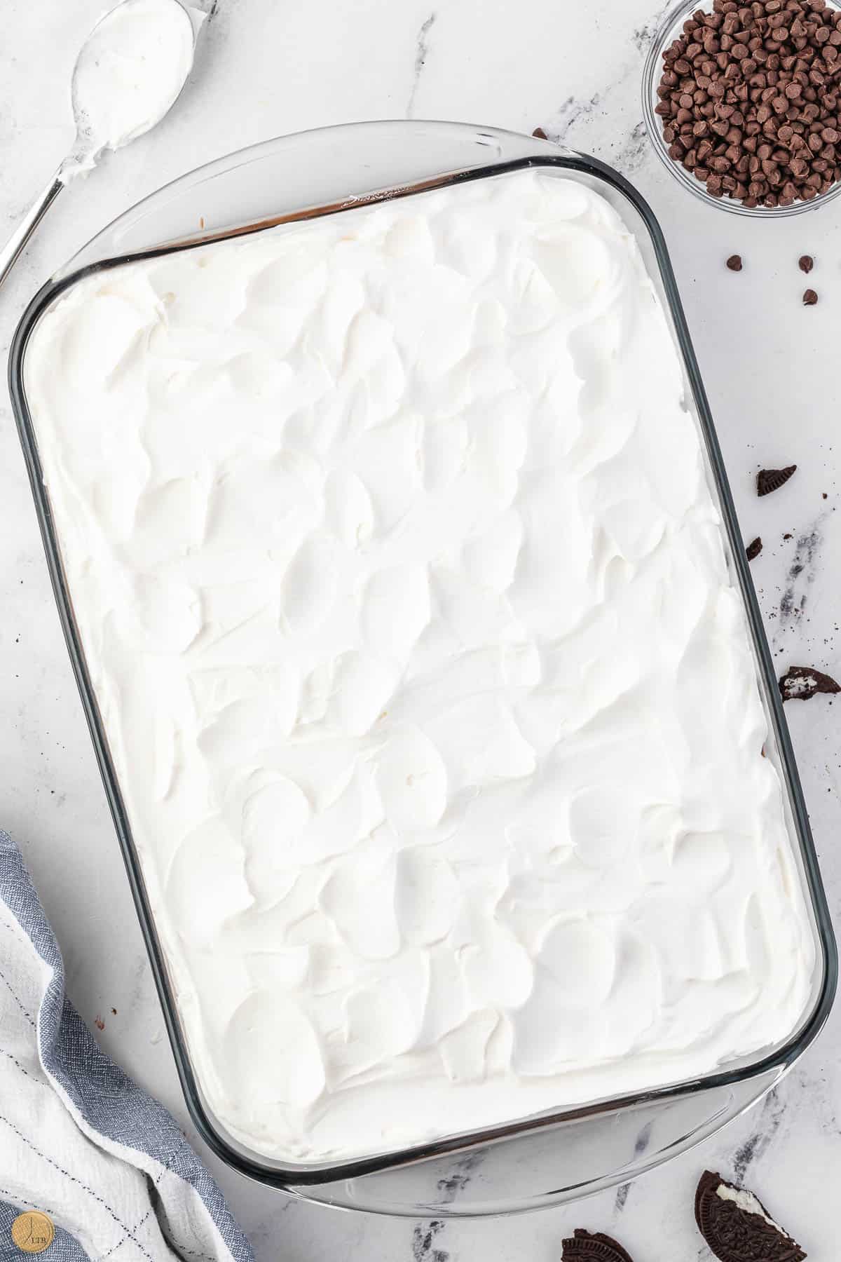 whipped cream on a baking dish