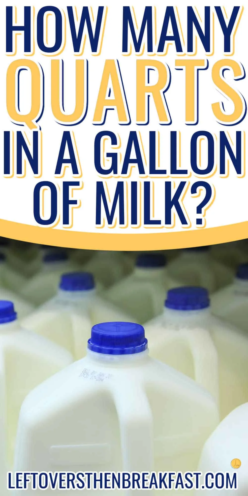 tops of gallon jugs of milk with white banner and text