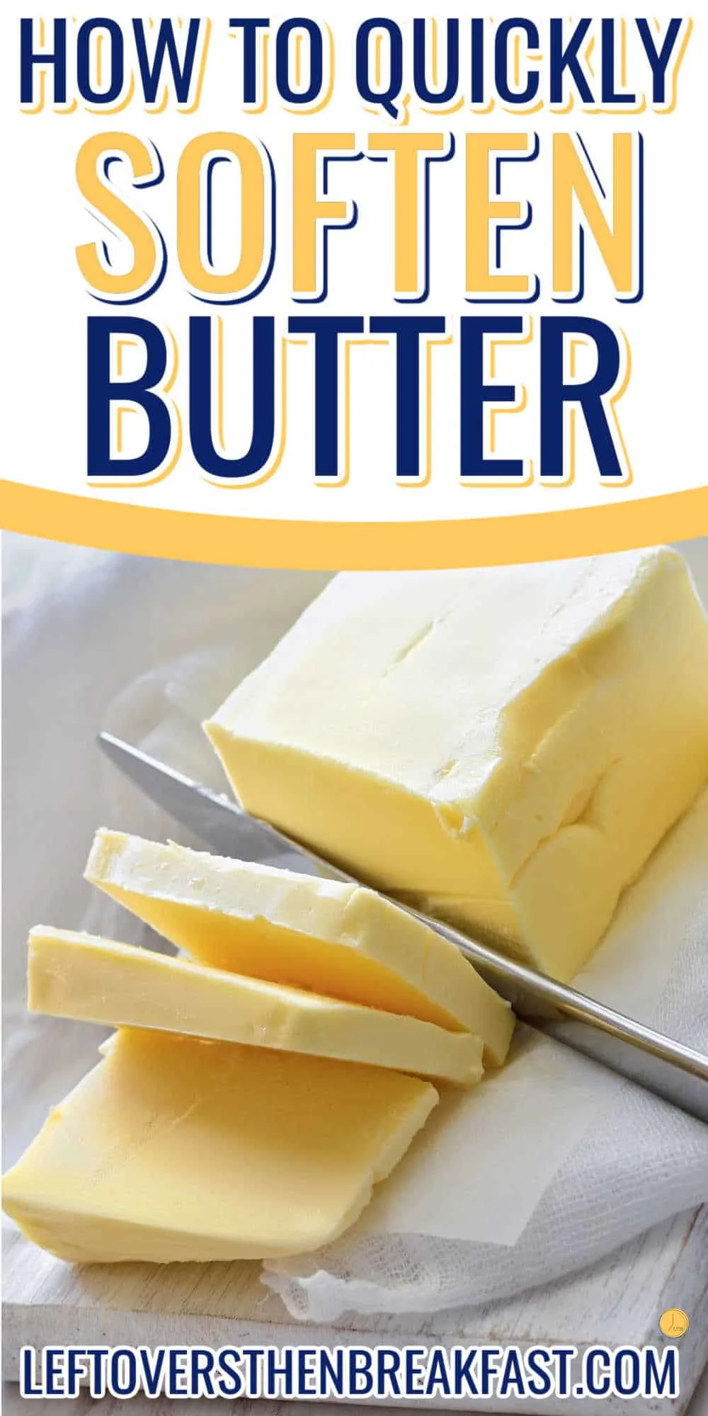 block of butter with knife cutting it and text in a white banner