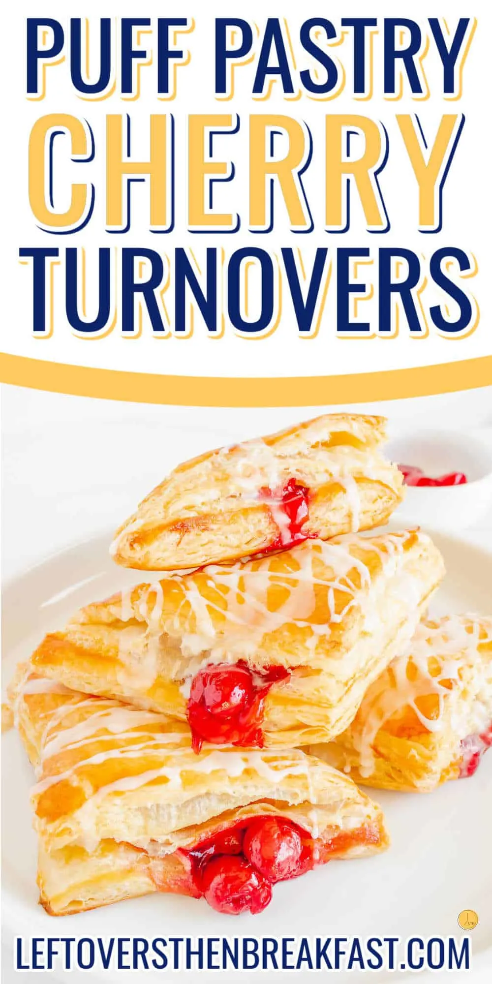 stack of cherry turnovers on a plate with text