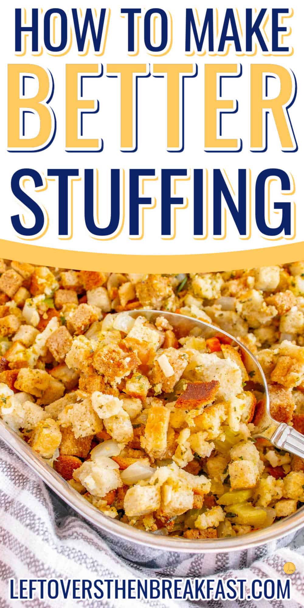 spoon of stuffing with white banner and text