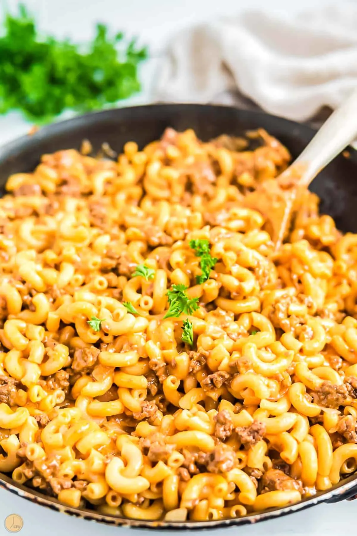 homemade hamburger helper in a skillet