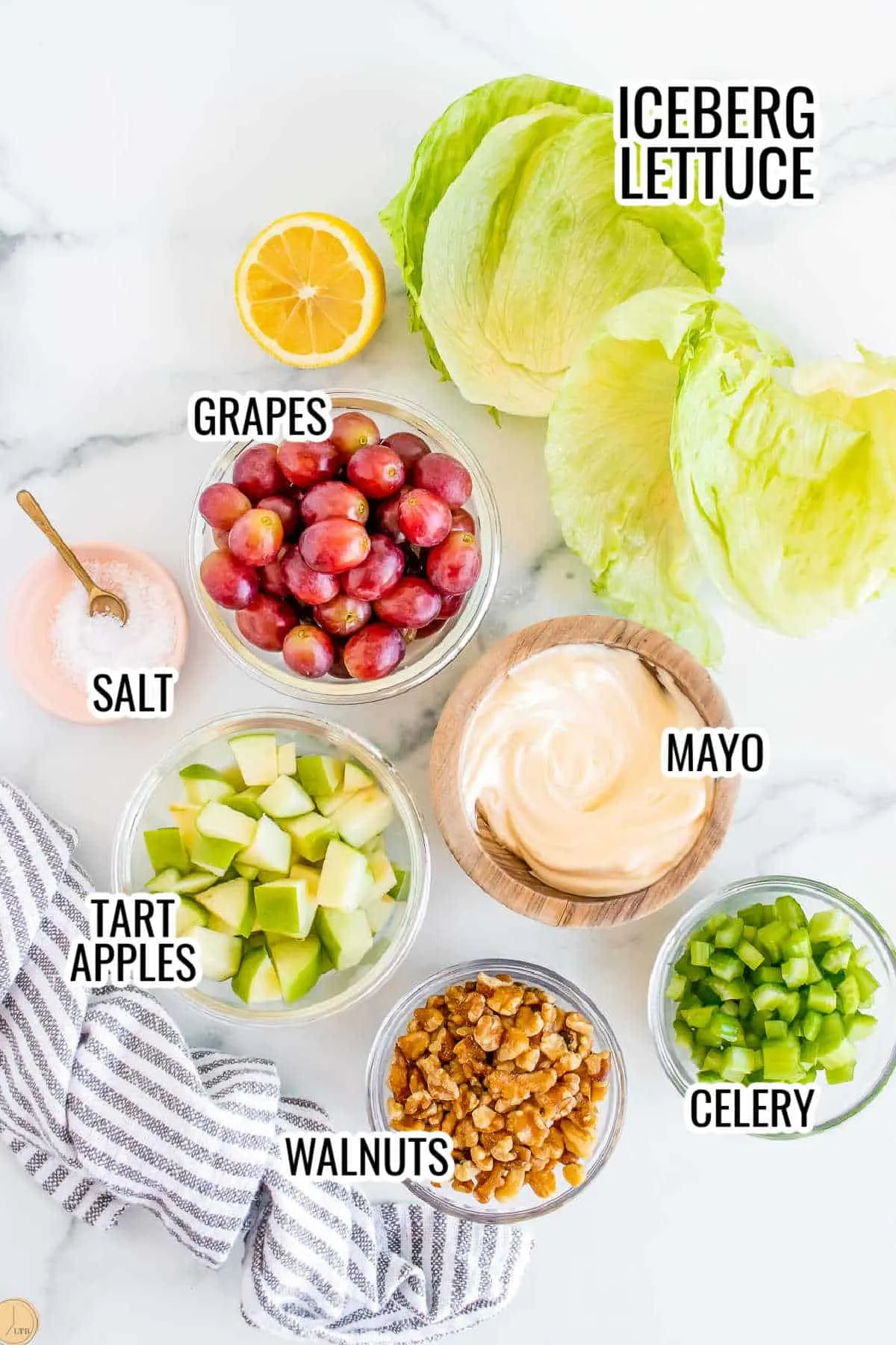 labeled picture of waldorf salad ingredients