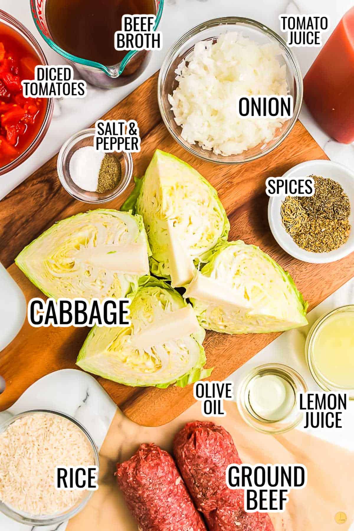 vegetable broth and the rest of the ingredients for traditional cabbage rolls