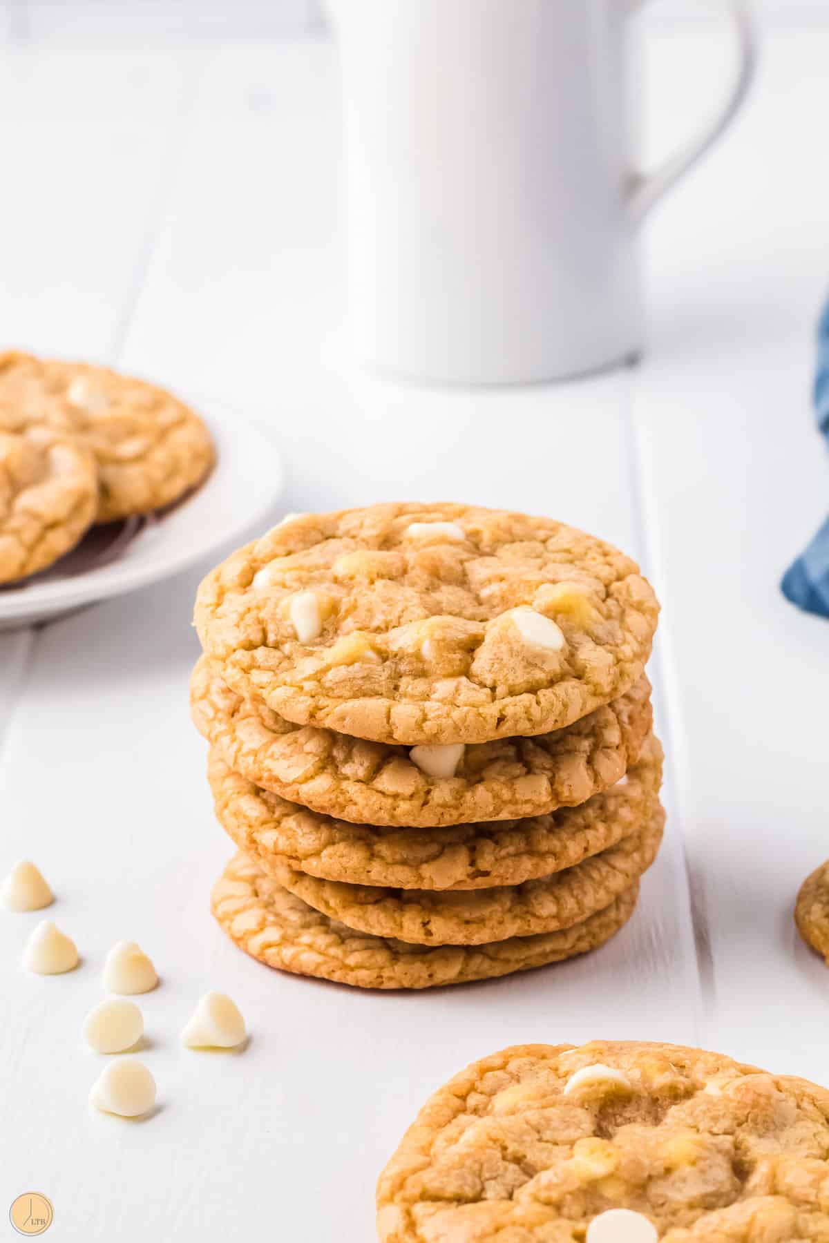 stack of white chocolate chip cookies