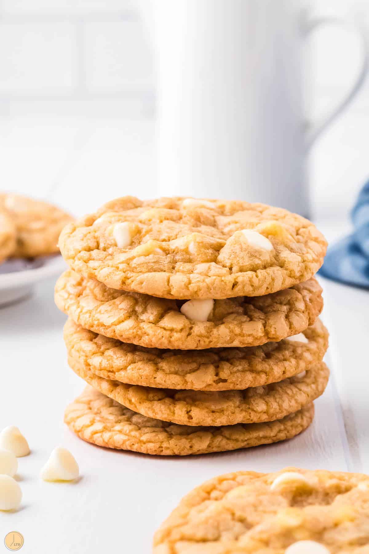 stack of white chocolate chip cookies