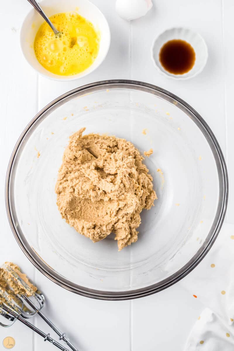 butter and sugar creamed together in a clear bowl