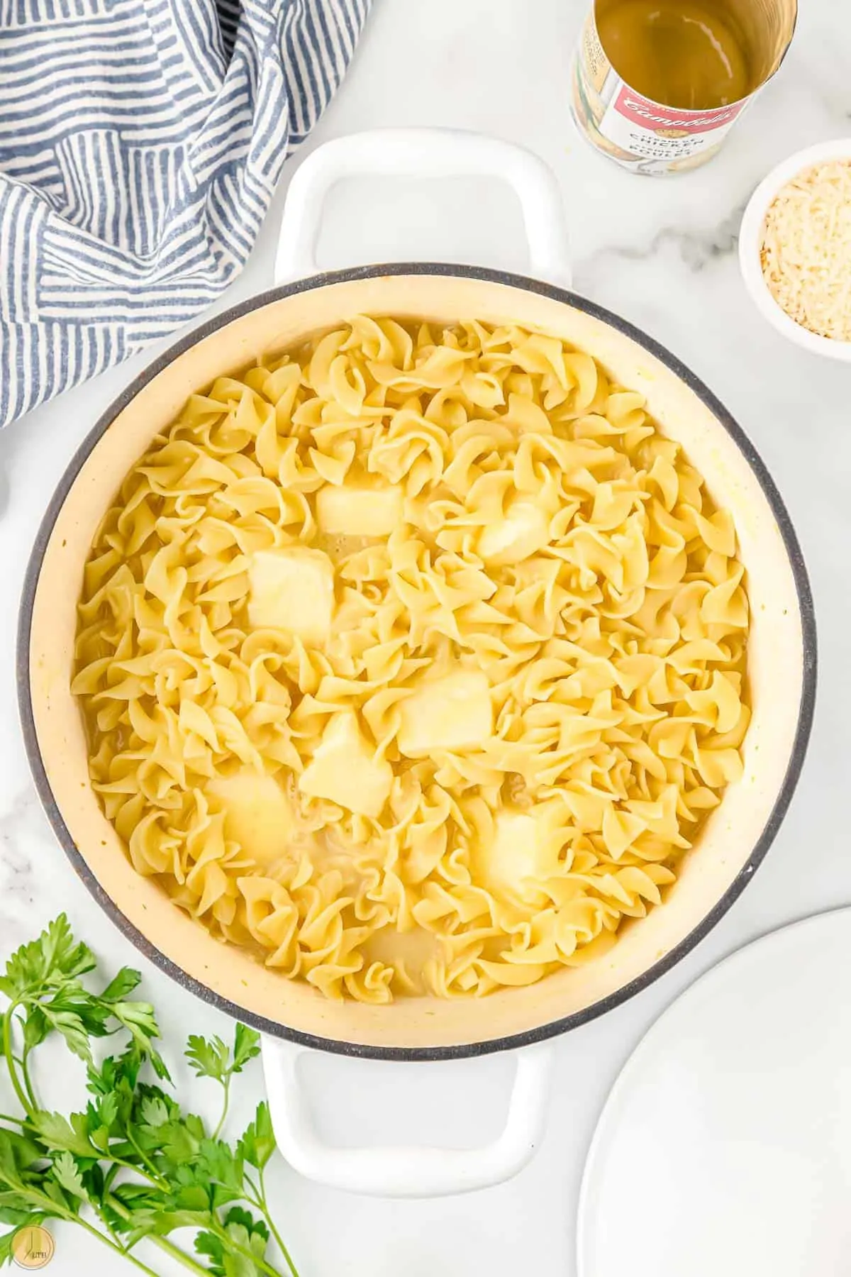 favorite recipes of buttered noodles in a pot