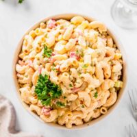 classic recipe for macaroni salad in a bowl