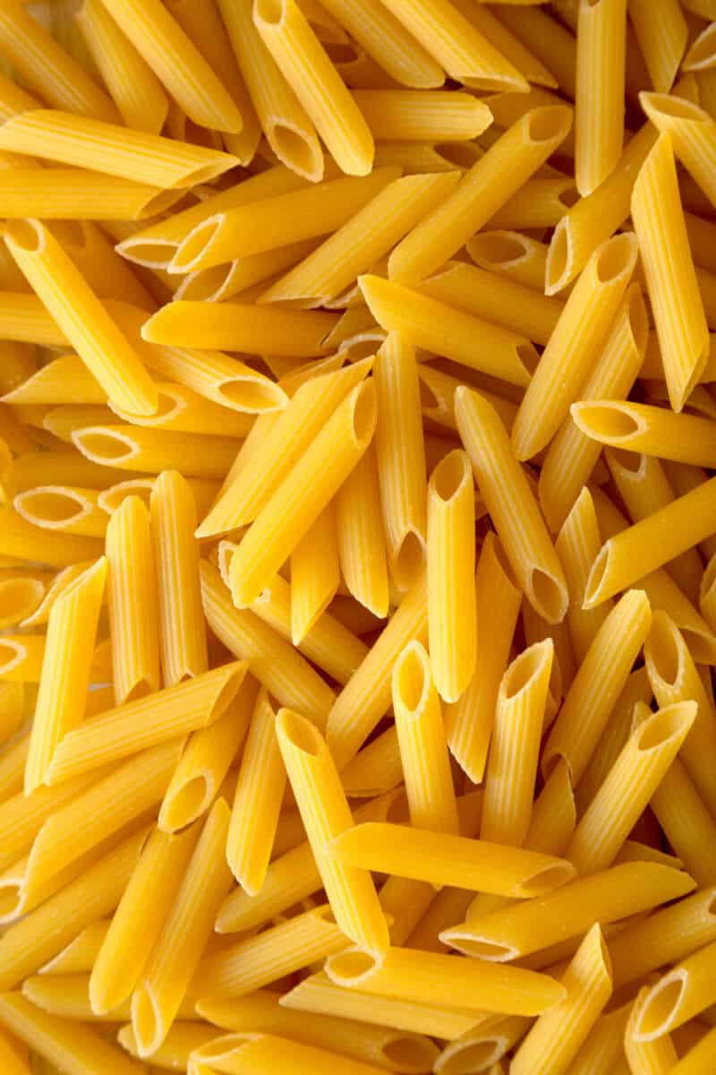 picture of dry piece of pasta like penne shapes