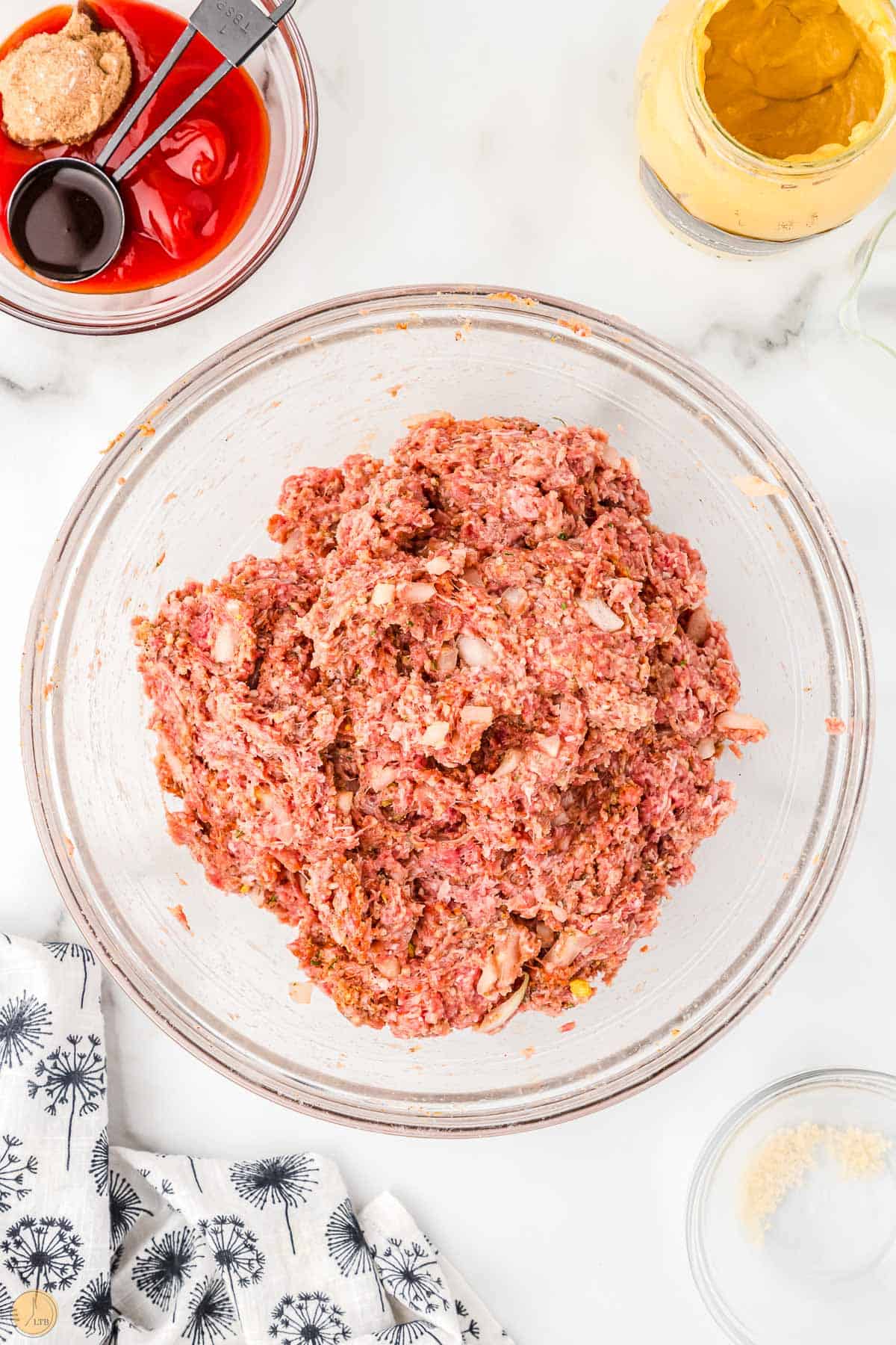 meat mixture for traditional meatloaf in a small bowl