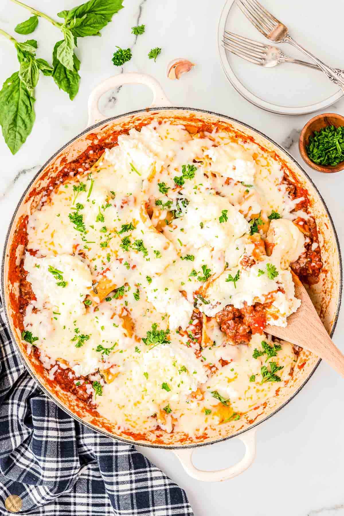 skillet of lasagna