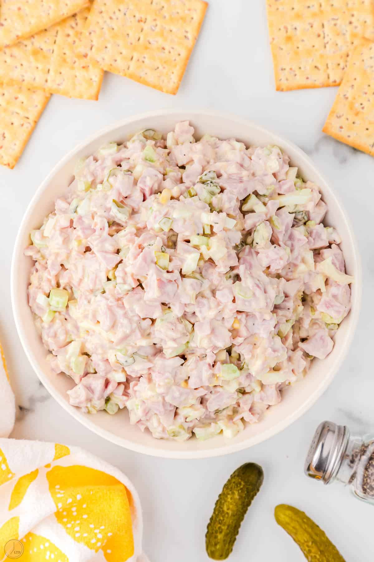 simple ham salad recipe in a bowl